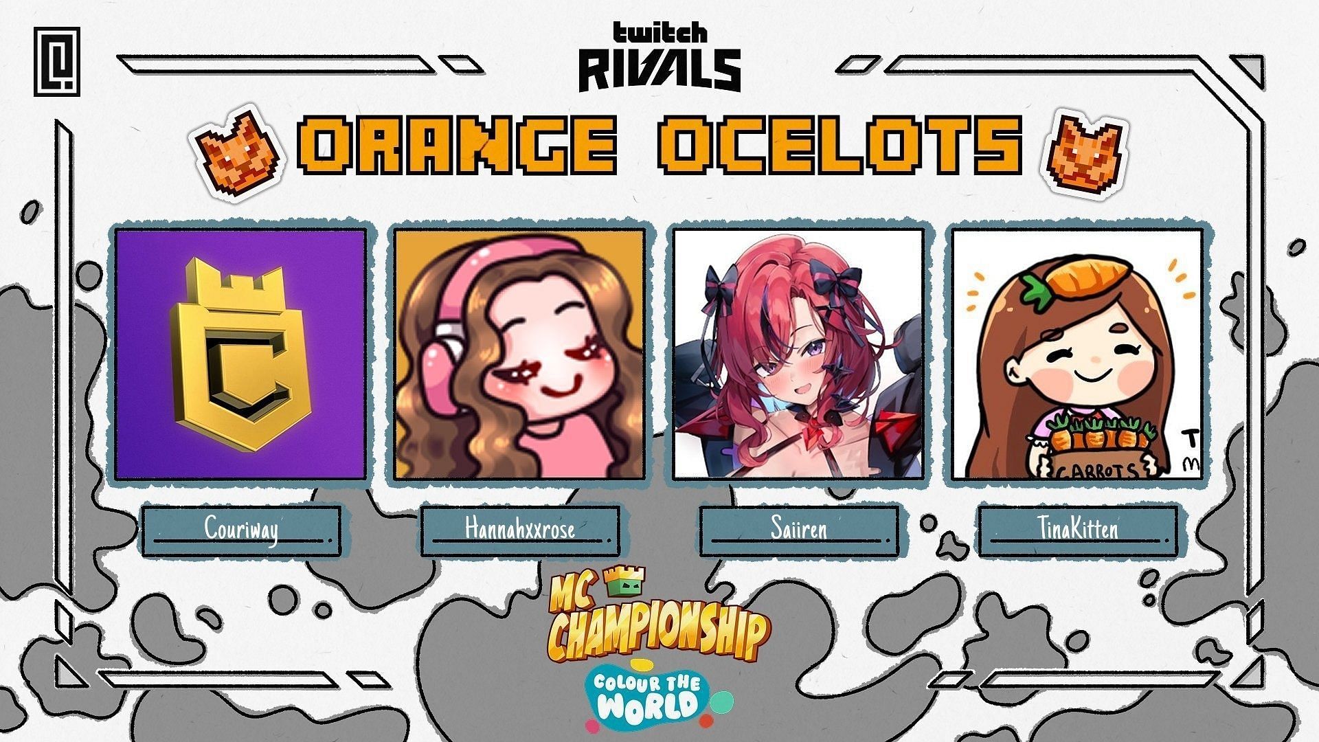 Orange Ocelots and the teammates in MCC x Twitch Rivals Colour the World (Image via X/MCChampionship)